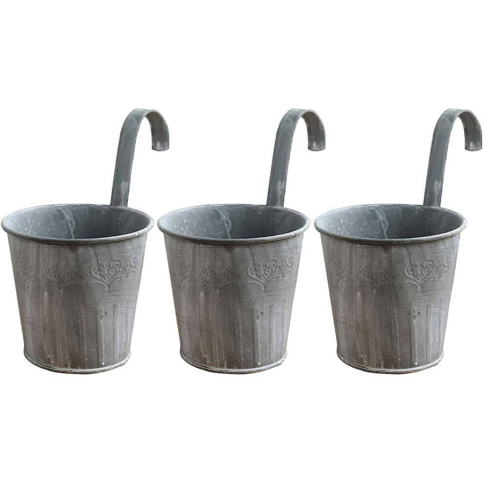 Set of 3 Rustic Galvanized Metal Hanging Planter Pots Wall Mounted for Plant and Flower Indoor Balcony and Outdoor Planter Basket Bucket