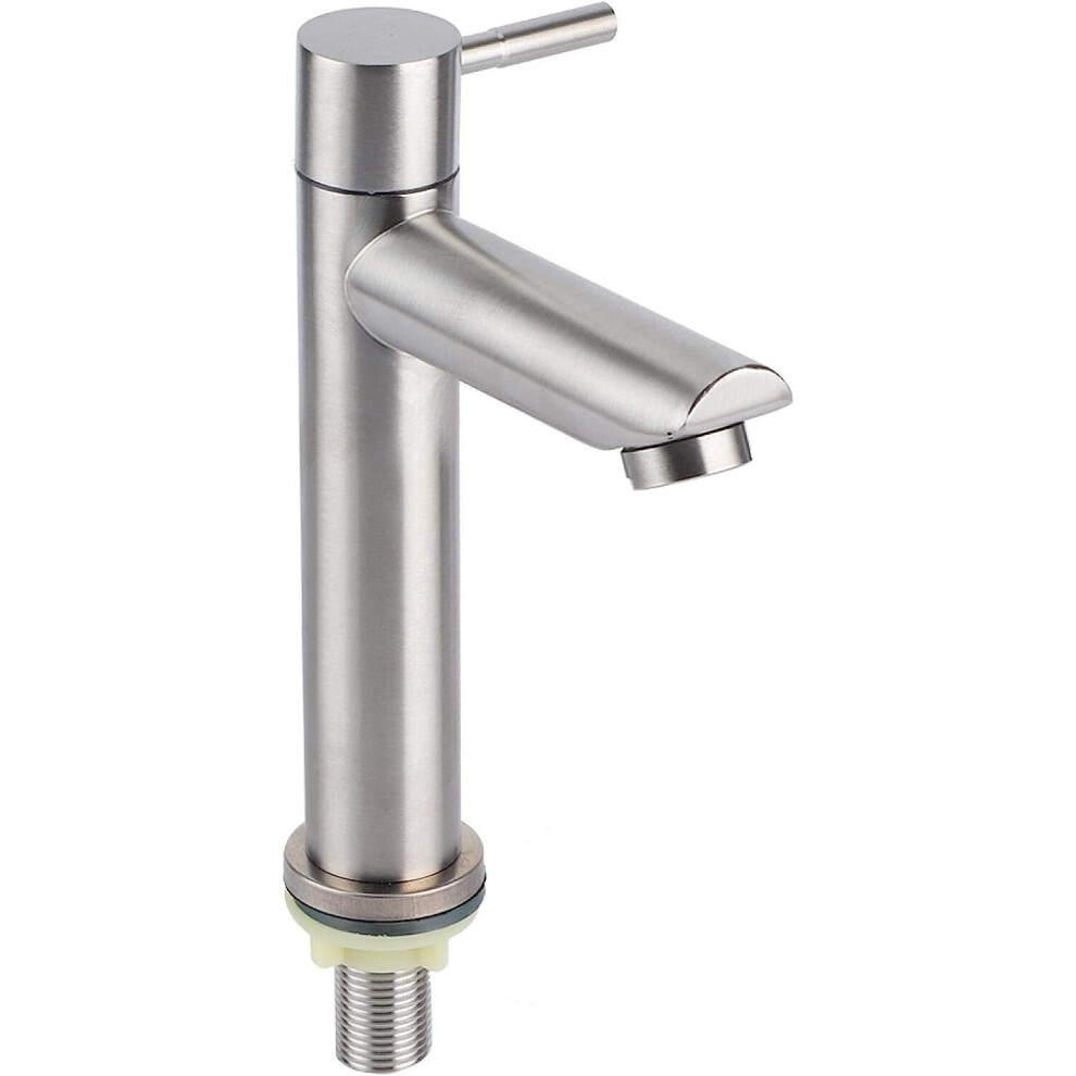 Brushed Stainless Steel Single Cold Water Tap G1/2 with High Body Single Handle One Hole for Wash Basin(Type 2)