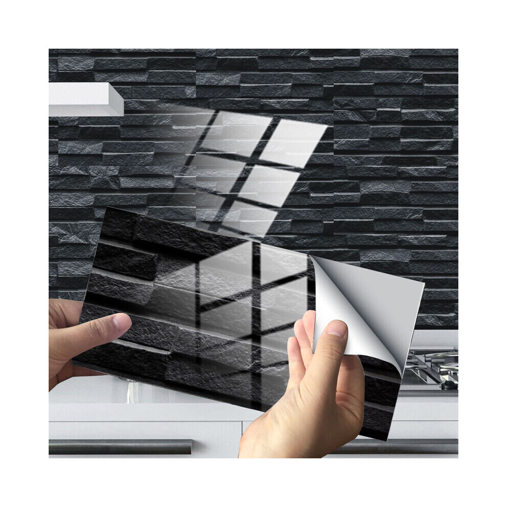 Kitchen and Bathroom Wall Stickers Decorative Adhesive Cement Tile Wall Sticker Self-adhesive Wall Tile for Bathroom or Kitchen (Grey Black,24pcs)