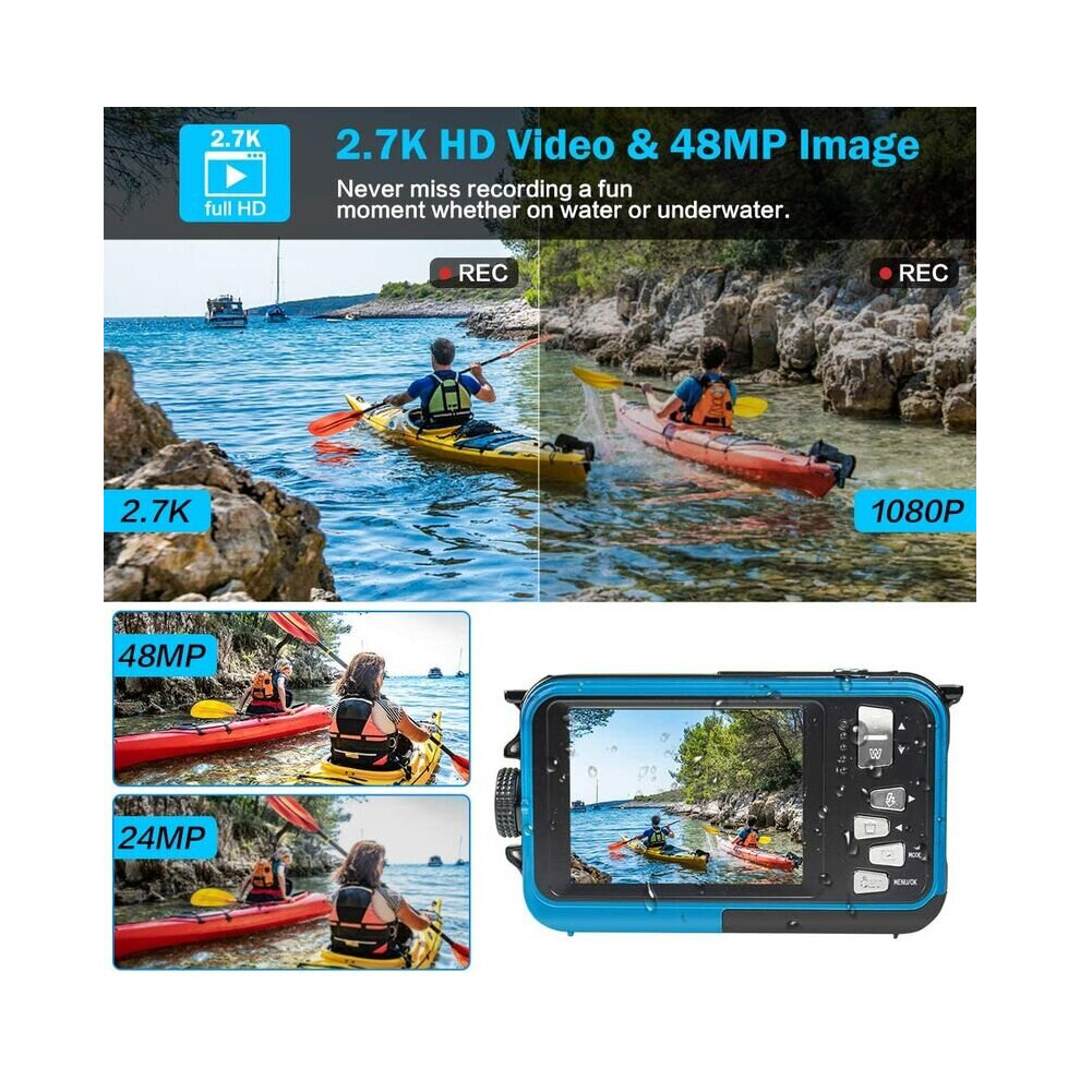 Digital Underwater Camera, Full HD 2.7K 48MP Underwater Camera