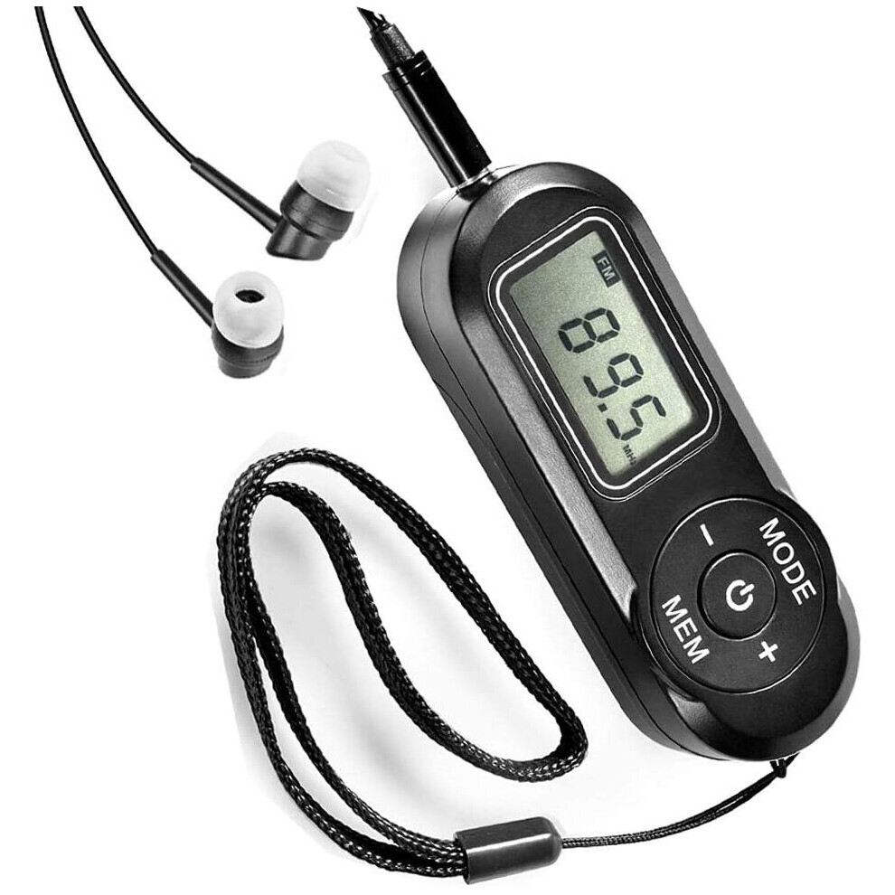 Personal Pocket Radio FM Portable Mini Receiver, with LCD Digital Display, Headset, Pocket Walkman Radio with Preset, for Jogging, Walking, Traveling