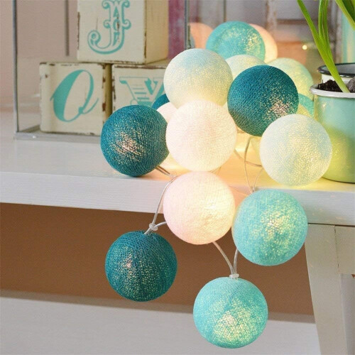 Indoor Light Garland, Light Ball Decoration Light House Bedroom (20 Balls of 60 mm, Tiffany Blue) Batteries or USB Charger