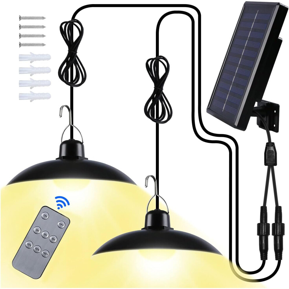 Outdoor Solar Light, Double Head IP65 Waterproof Solar Chandelier with Remote Control for Garden/Pergola/Balcony/Terrace (Warm White)