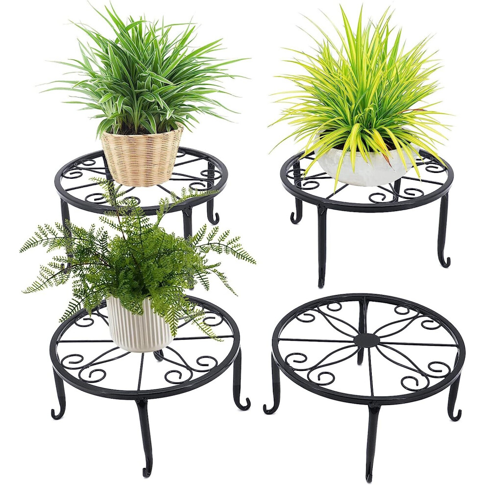 Set of 4 Metal Iron Plant Stands, Indoor or Outdoor, Black