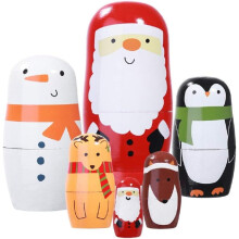 Christmas Nesting Doll Set of 6 Santa Claus Matryoshka Dolls Hand Painted Figurine Wooden Stacking Toys for Kids Home Decor