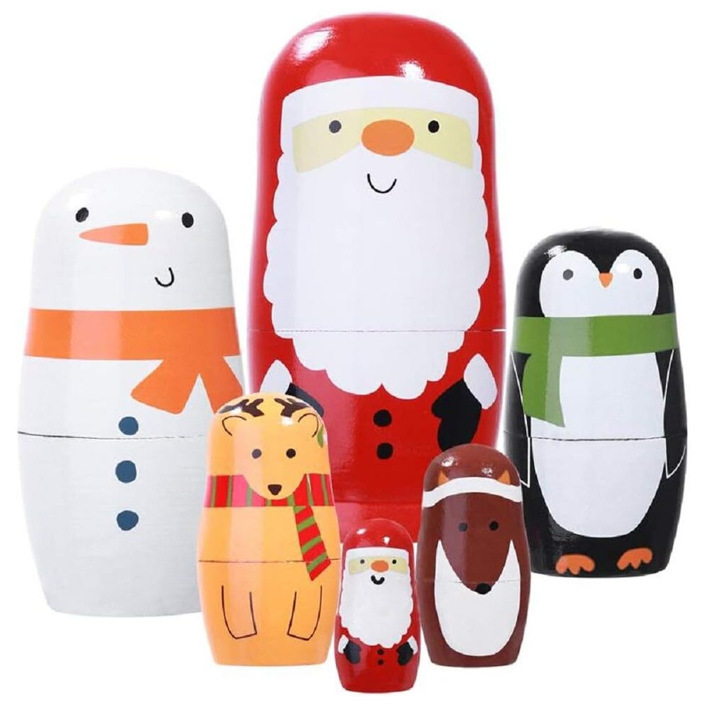 Christmas Nesting Doll Set of 6 Santa Claus Matryoshka Dolls Hand Painted Figurine Wooden Stacking Toys for Kids Home Decor