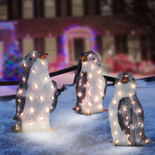 Weihnachts-Pinguin-Lichtset, 3 Stück, 20 LEDs, wasserdicht, warmgelbes Licht – Garten- und Innen-/Außen-Deko