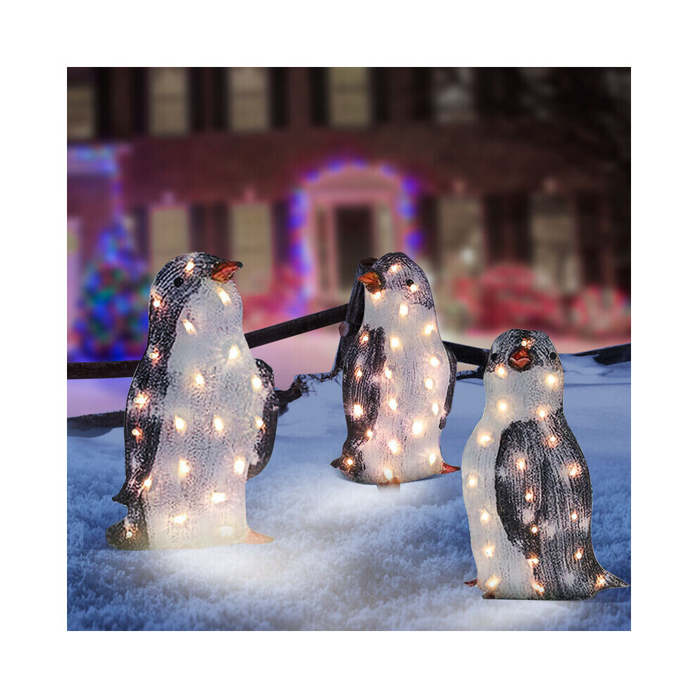 Christmas Penguin Light 3Pcs 20Led Waterproof Warm Yellow Garden Christmas Lights Indoor And Outdoor Decor