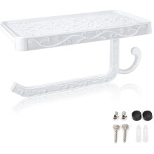 Wall Mounted Toilet Paper Holder, hicoosee Toilet Paper Holder with Storage Platform for Bathroom Toilet, White