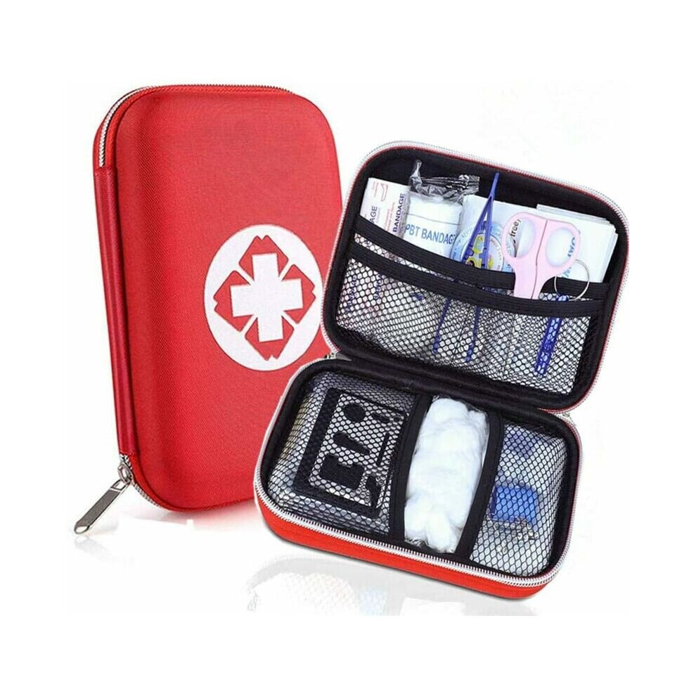 First Aid Kit, Mini Medical Box, Complete for Car, Travel, Office, Hiking, Sports, Home, Business (Red)