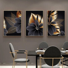 Set of 3 Canvas Posters - Pattern: Plant Leaf - Black - Modern Print - Wall Decor - Wall Painting 30*40cm - Triumph