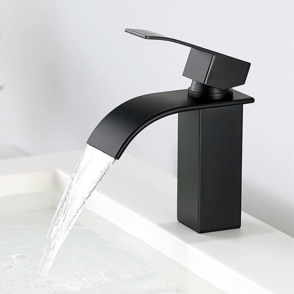 Black Basin Faucet-Bathroom Mixer Tap-Waterfall Faucet For Solid Basin-Super Quality Faucets?Black? 9357228526180