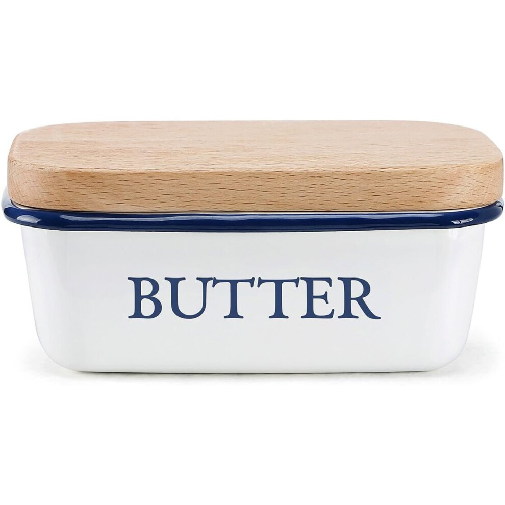 Multifunction enamel butter dish with white lid