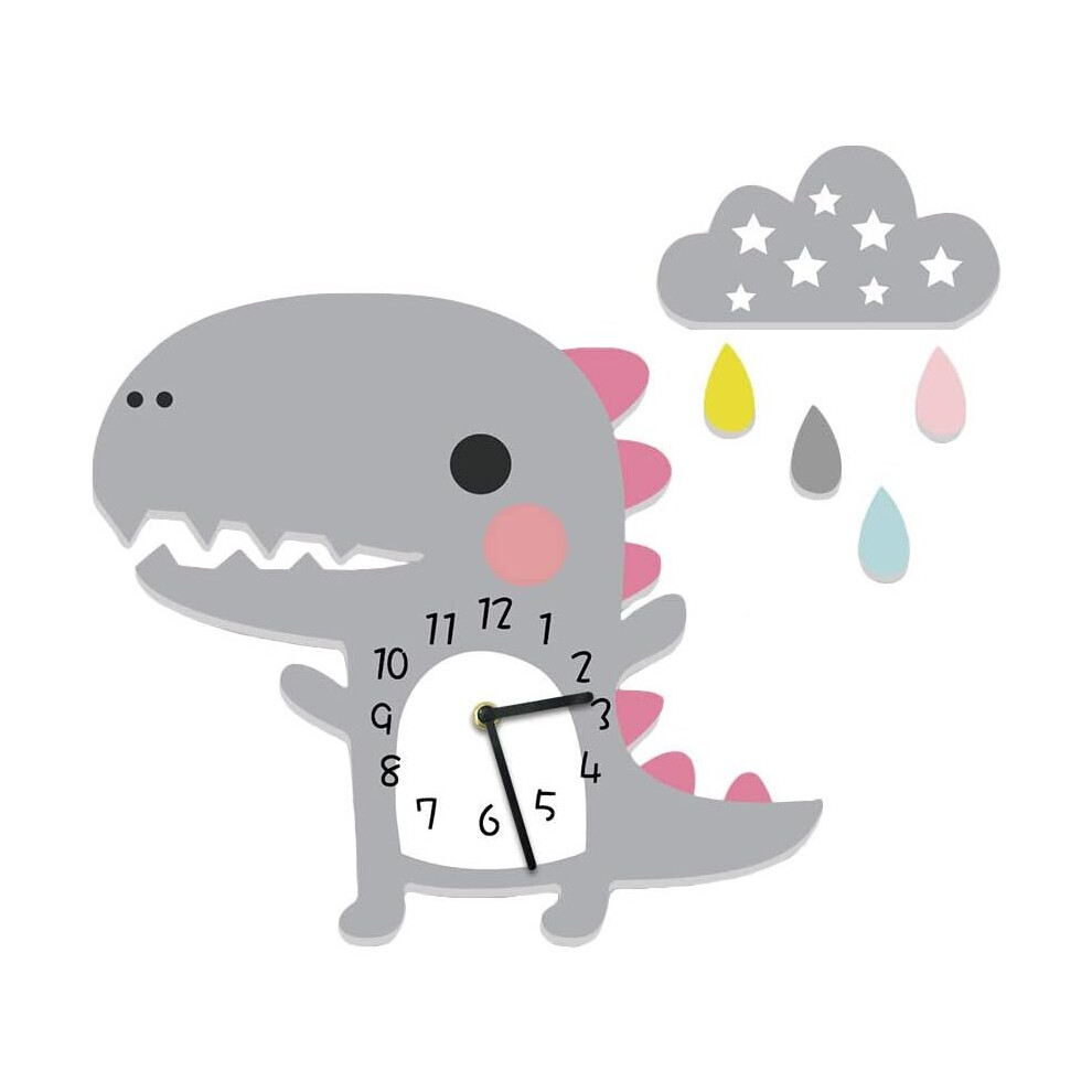 Children's wall clock Dinosaur with clouds Clock without ticking noise Silent clock Boy's wall clock gray a