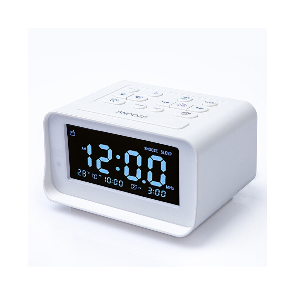 Digital Alarm Clock Radio with Dual USB Chargers for Bedroom, Adjustable Alarm Volume and Brightness (White)