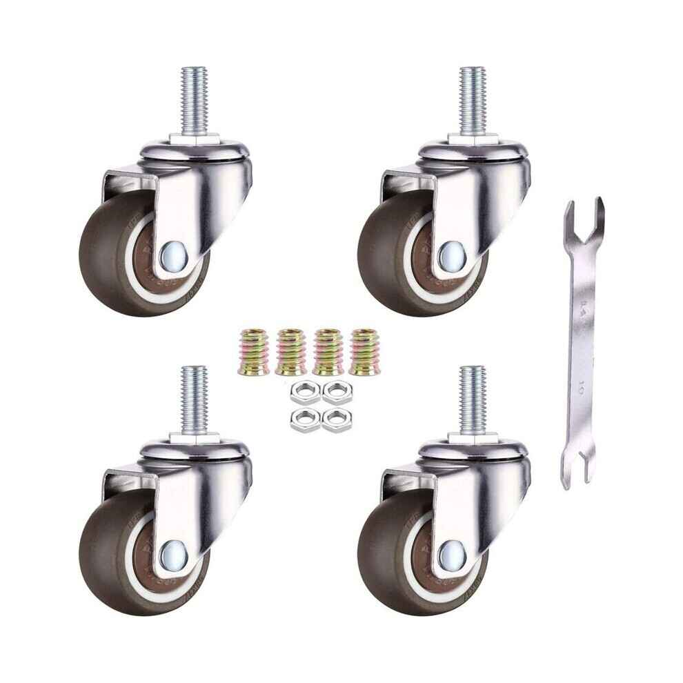 Set of 4 Furniture Swivel Casters - M6 x 15mm - with 25mm Thread - Soft Rubber - Tpe Thread - Mini Furniture Casters (25mm)