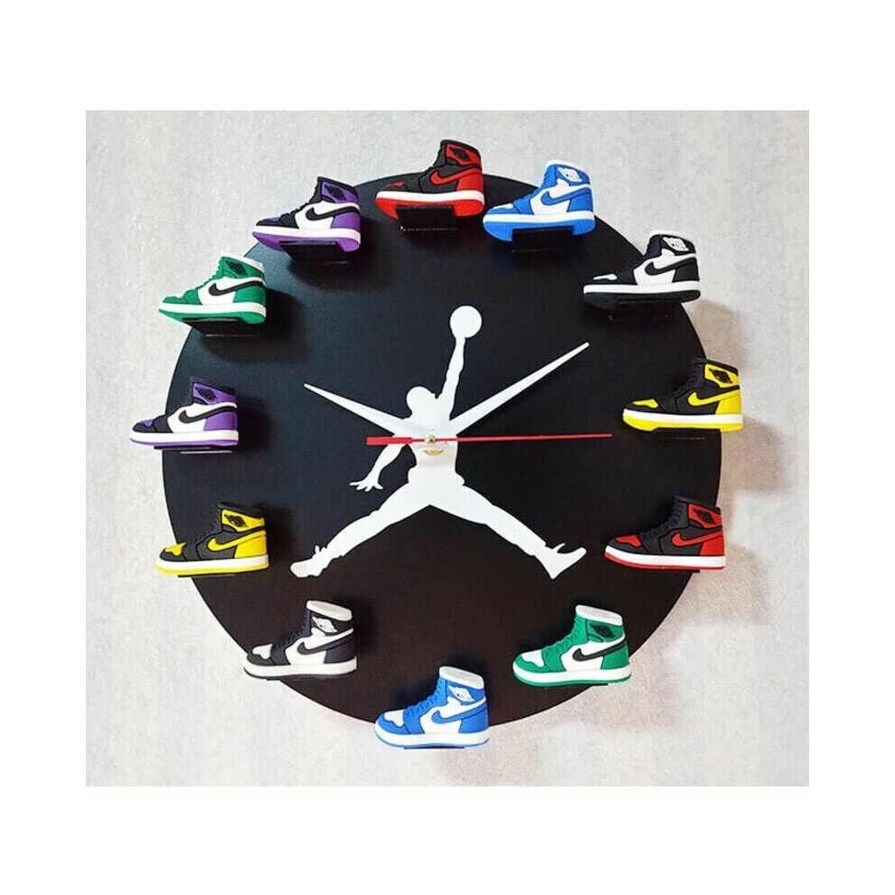3d wall clock 3d shoe model home office furniture sports nba basketball basketball, black background, white pattern