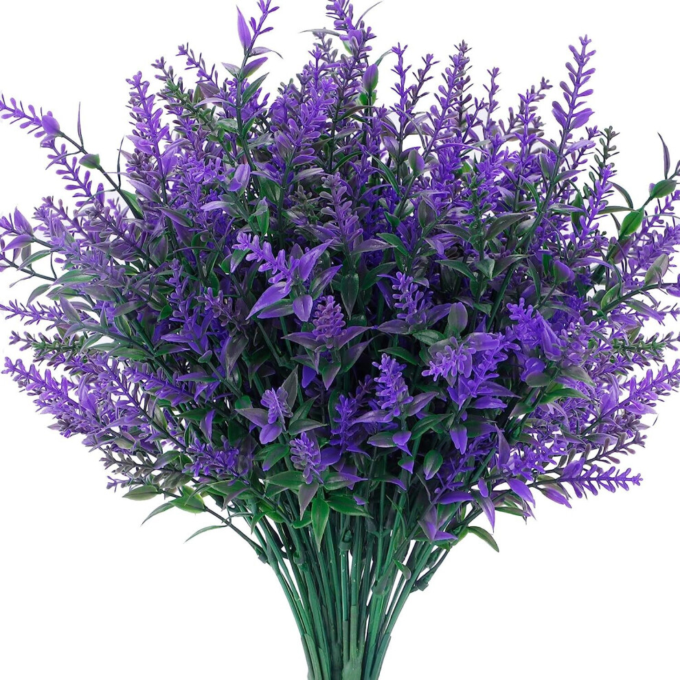 10 Packs UV Resistant Artificial Lavender Flowers Fake Bouquets Plastic Plants for Outdoor Indoor Home Garden Wedding Party Decoration