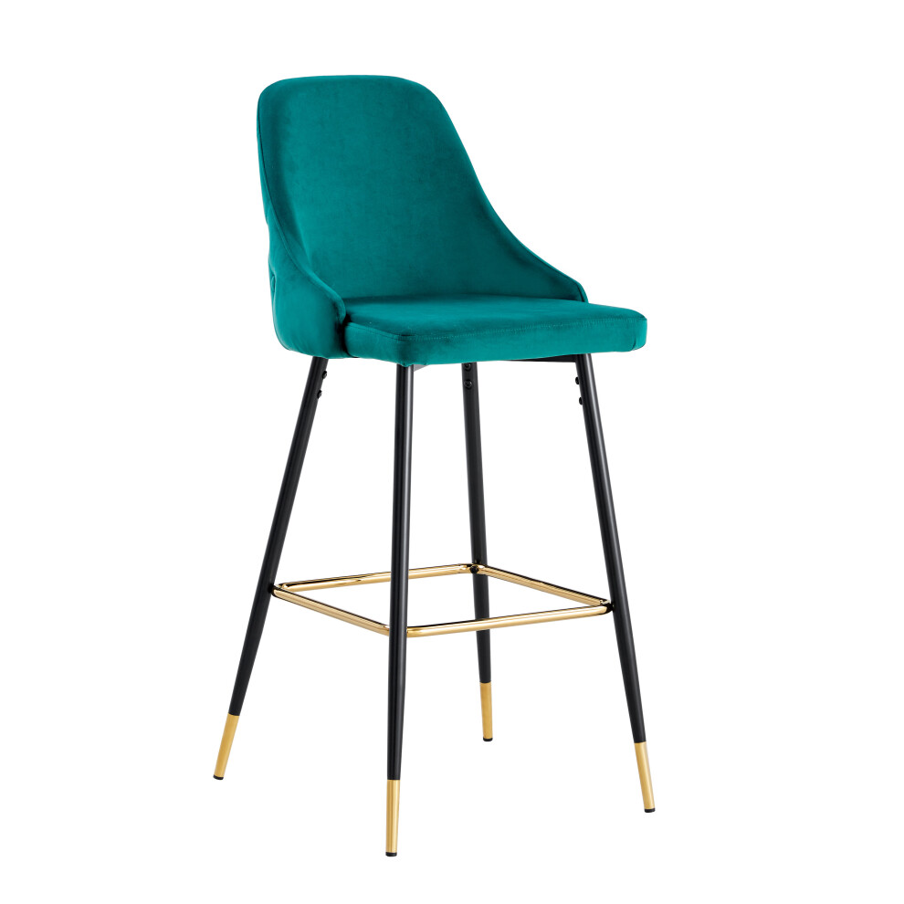 (Green) 2 x Velvet Padded Breakfast Bar Kitchen Island Breakfast Pub Stools Chair With Metal Legs In Colours