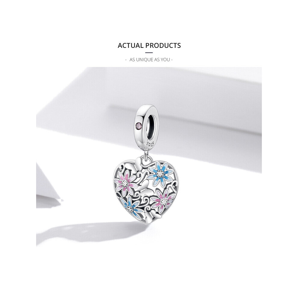 Daisy Flower Garden Dangle Charm Pendant With Cubic Zirconia Genuine 925 Sterling Silver Compatible With Pandora Bracelets