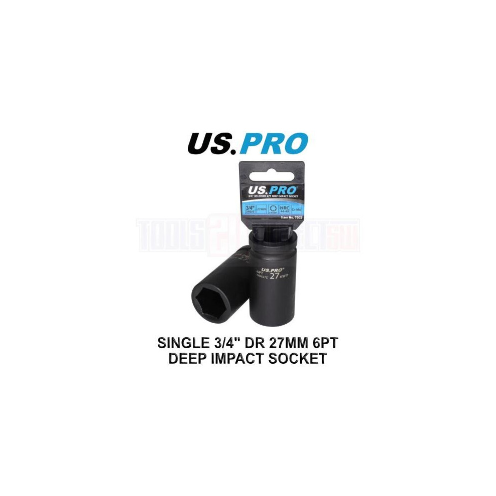 US PRO Tools Single 3/4" DR 27MM 6PT Deep Impact Socket 7502