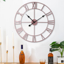 60CM Metal Round Roman Numerals Wall Clock Rose Gold