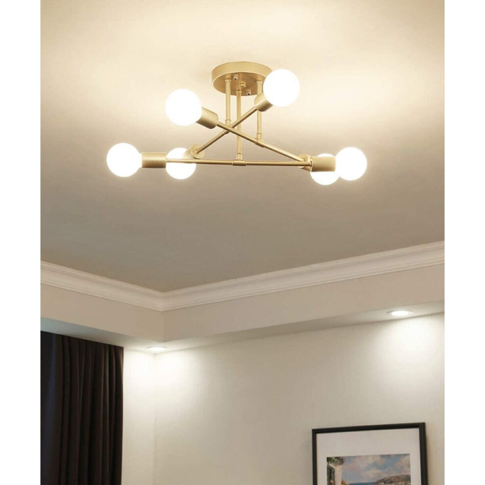 Elegant Gold 6-Light Sputnik Ceiling Light Fixture for Bedroom, Dining, Kitchen, Office-image-OPC-PBVVW56-NEW