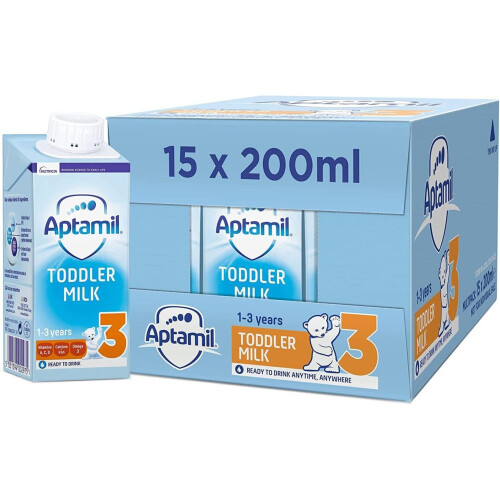 Aptamil 3 Toddler Baby Milk Ready to Use Liquid Formula, 1-3 Years, 200ml  (Pack of 15),package may vary on OnBuy