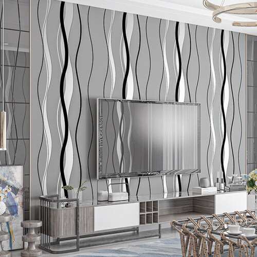 Living And Home 9.5M Modern Curve Striped Non-Woven Wallpaper Roll