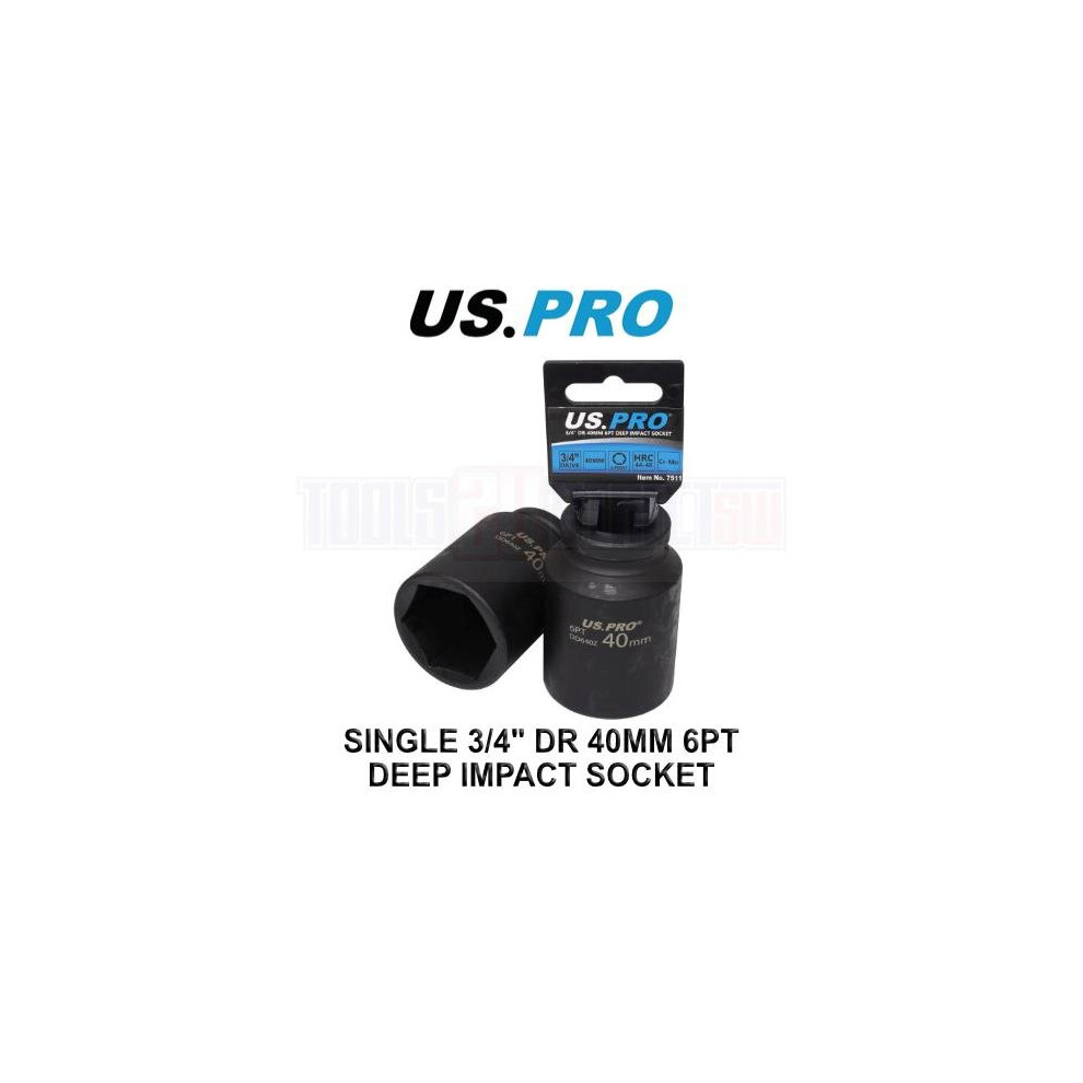 US PRO Tools Single 3/4" DR 40MM 6PT Deep Impact Socket 7511