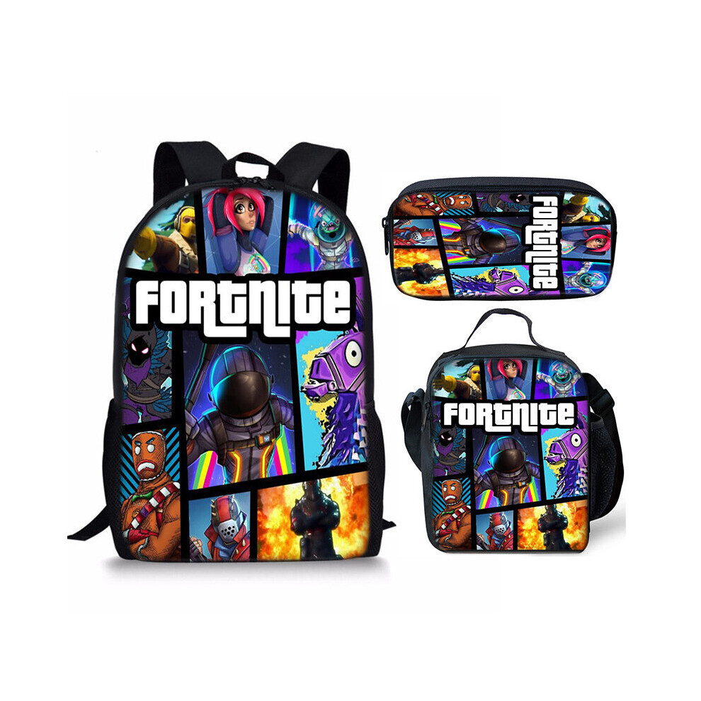 (4#) Fortnite Game School Bag Backpack Lunch Bag Pencil Case 3PCS SET