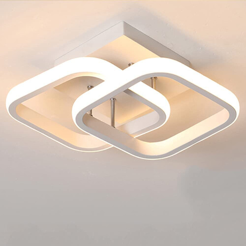 Square Modern LED Ceiling Lamp 22W (White) - Double Square Design, Energy-Saving, Quiet, Easy Install for Office, Bedroom, Kitchen, Living Room