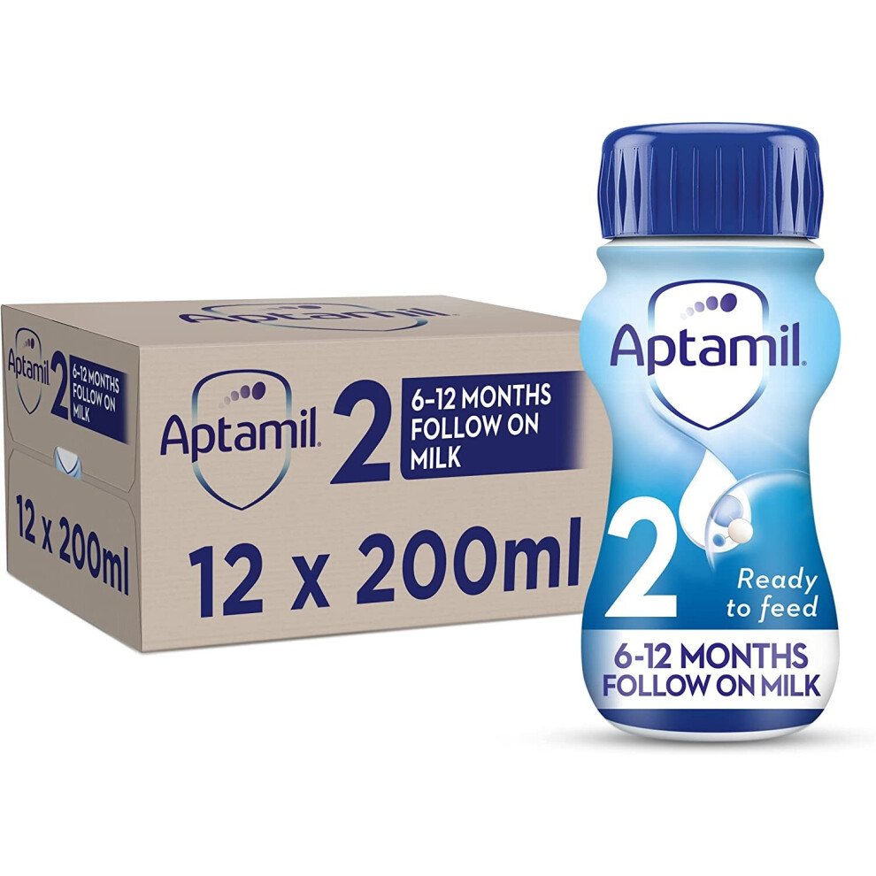 Aptamil 2 Follow On Baby Milk Ready to Use Liquid Formula, 6-12 Months, 200ml (Pack of 12)