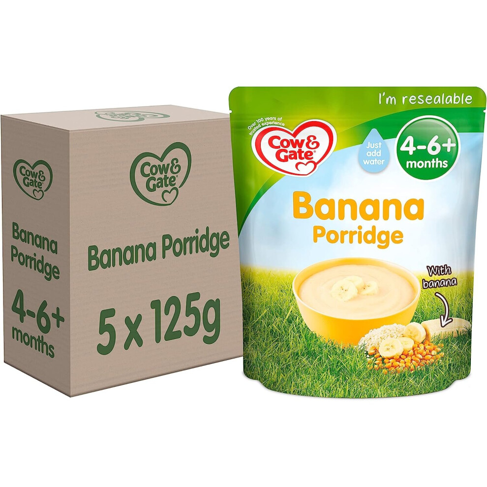 Cow & Gate Banana Porridge Baby Food Cereal, 4-6+ Months, 125g (Pack of 5)