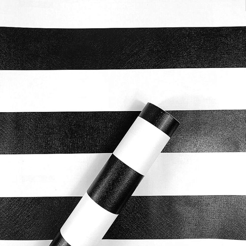 Black & White Striped Wallpaper Contact Paper Self Adhesive Shelf Liner Dresser Drawer Cabinet Sticker 17.7 Inch By 98Inch 7358250692166