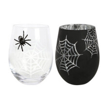 Set Of 2 Spider And Web Stemless Wine Glasses | Free Uk Shipping