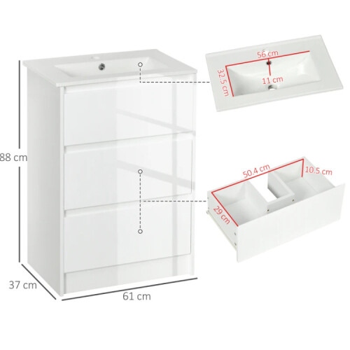 Bathroom Vanity Unit Modern White High Gloss 2 Drawers Under Sink Basin Cabinet 2