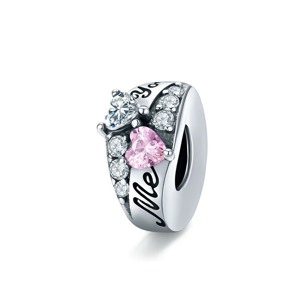 Me & You Love Heart Ring Charm Bead With Cubic Zirconia Genuine 925 Sterling Silver Compatible With Pandora Bracelets