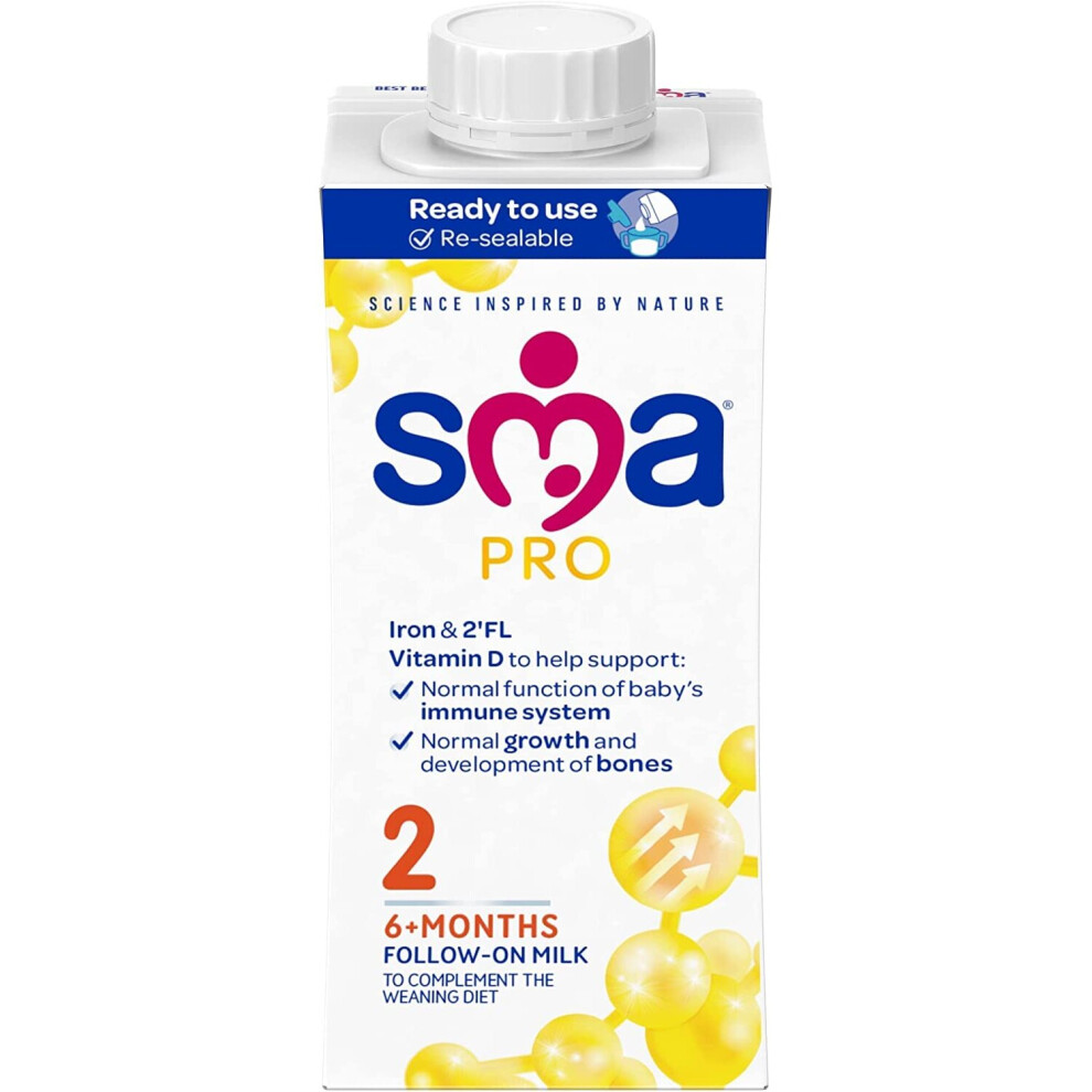 SMA PRO Follow-on Baby Milk, 6 months Plus , Ready to Drink Liquid Formula 200 ml (Pack of 12)