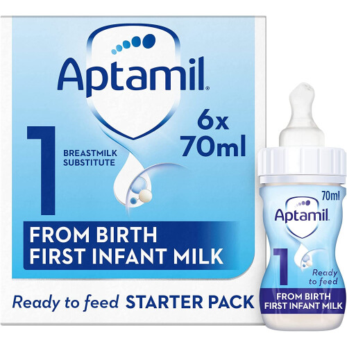 Aptamil Aptamil 1 First Baby Milk Formula Starter Pack Ready to Use Liquid, from Birth, 6x70 ml