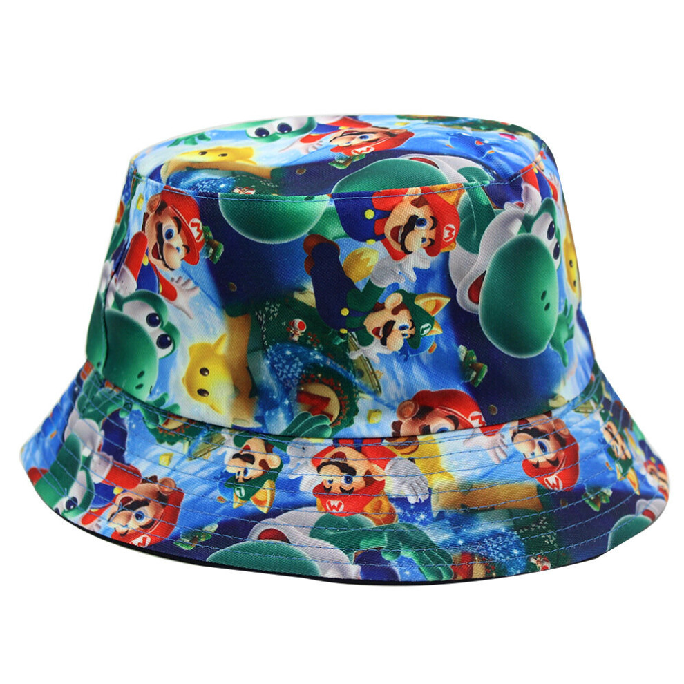 (Style G) Super Mario Bucket Hat Cartoon Print Cap Outdoor Travel Sun Protection Men  Women