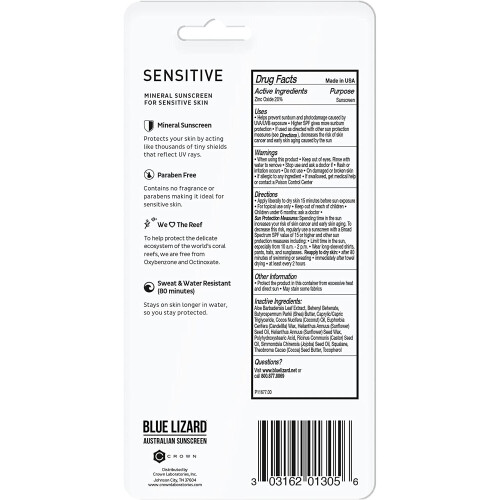 BLUE LIZARD Sensitive Mineral Sunscreen Stick - SPF 50+, 0.5 Ounce 1