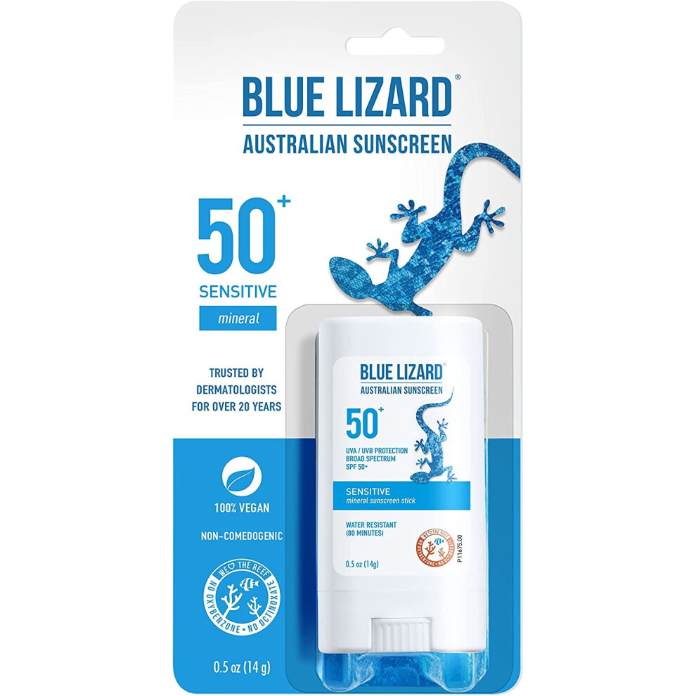 BLUE LIZARD Sensitive Mineral Sunscreen Stick - SPF 50+, 0.5 Ounce