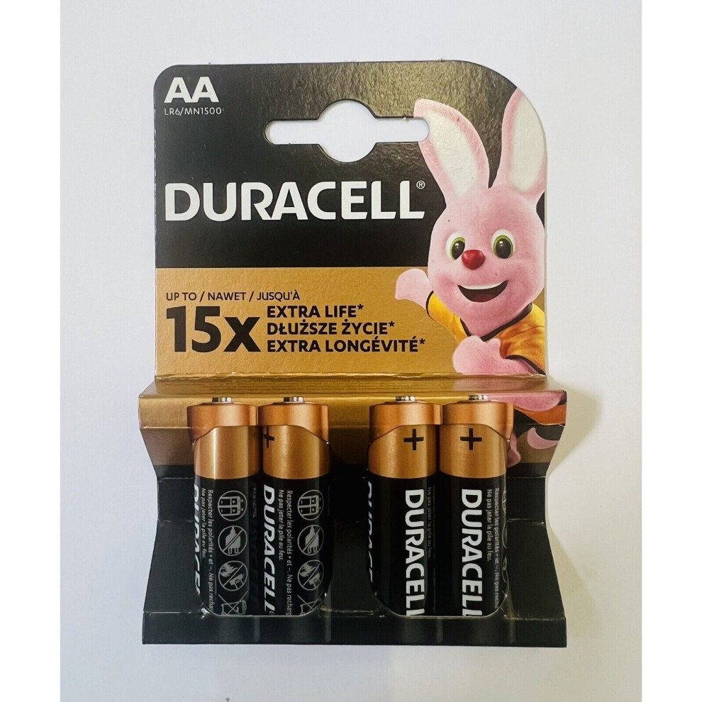 Duracell Aa Batteries 4 Pack 1.5V Alkaline Lr6 Mn1500 Extra Life