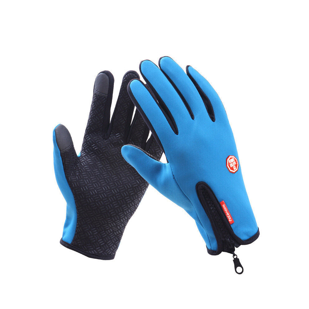 (Blue, M) 1 Pair Unisex Waterproof Winter Warm Cycling Gloves Touch Screen for Driving Hiking Skiing Gloves