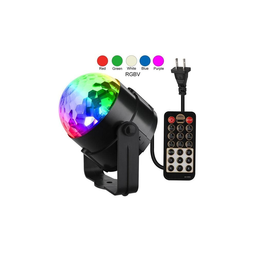 (US Plug) 5W RGBWP LED Sound Activated Remote Control Crystal Ball Stage Light for Christmas Party