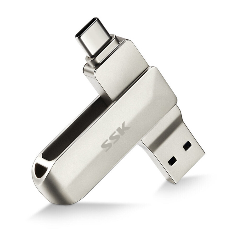 (128G) 2 IN 1 Type-C USB 3.0 Flash Drive 360 Rotation Zinc Alloy USB Disk 32G 64G 128G 256G Portable Thumb Drive for Computer Phone