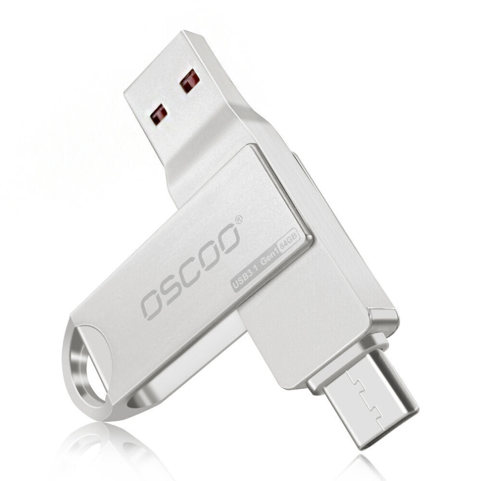 (128GB) 2-in-1 Type-C USB3.1 GEN1 Flash Drive 360 Rotation Thumb Drive 32G 64G 128G 256G Support OTG Pendrive USB Disk