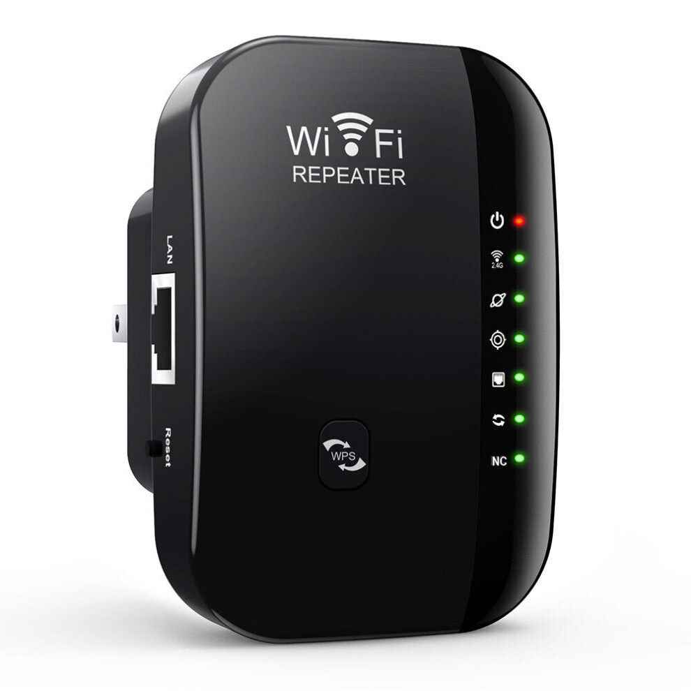 (Black) 300Mbps Mini WiFi Extender Booster Wireless WiFi Repeater Expand WiFi Range AP with WPS