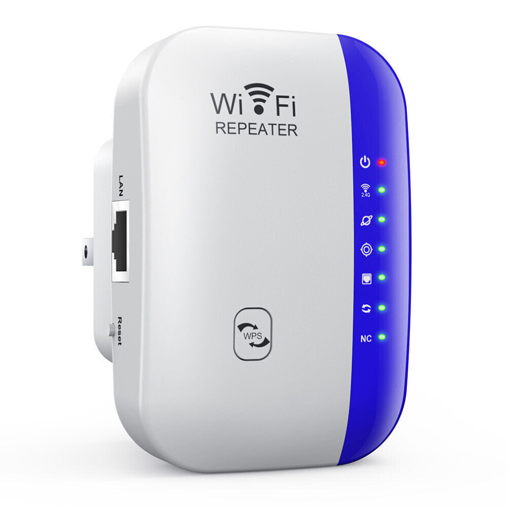 (Blue) 300Mbps Mini WiFi Extender Booster Wireless WiFi Repeater Expand WiFi Range AP with WPS